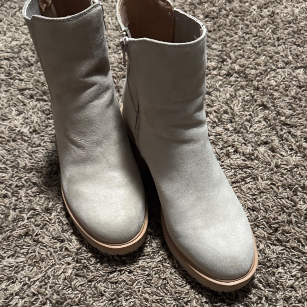Thread & Supply Light Gray Suede Ankle Boots